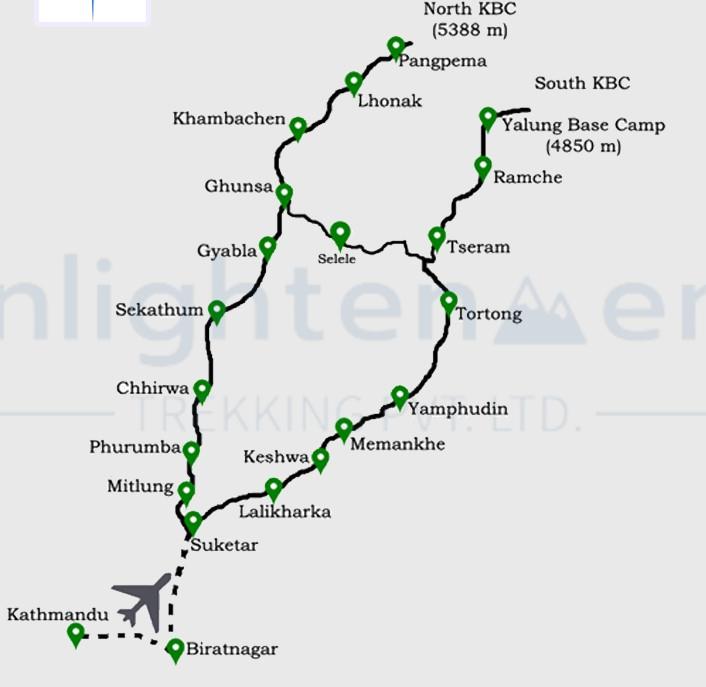 Kanchenjunga Circuit Trek route map