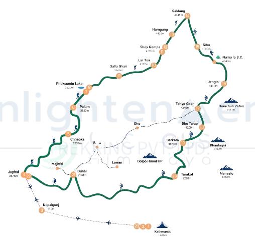 Upper Dolpo Trek route map
