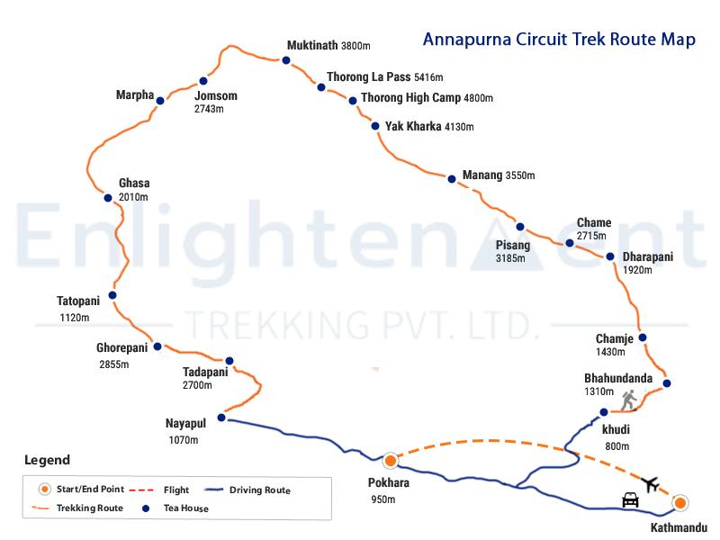Annapurna  Circuit Trek route map